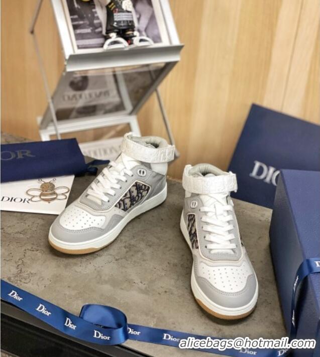 Trendy Design Dior B27 High-Top Sneakers in Grey Calfskin and Black Oblique Jacquard 120341