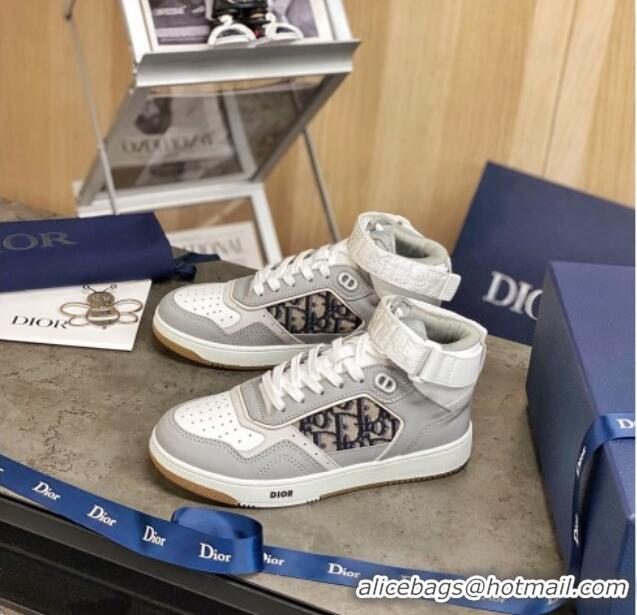 Trendy Design Dior B27 High-Top Sneakers in Grey Calfskin and Black Oblique Jacquard 120341