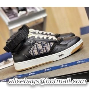 Best Luxury Dior B27 High-Top Sneakers in Black Calfskin and Oblique Jacquard 120341