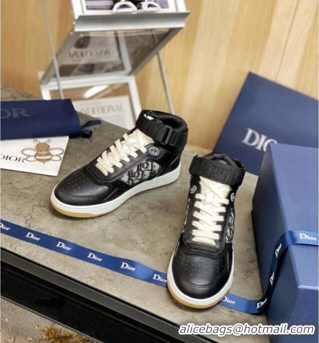 Best Luxury Dior B27 High-Top Sneakers in Black Calfskin and Oblique Jacquard 120341