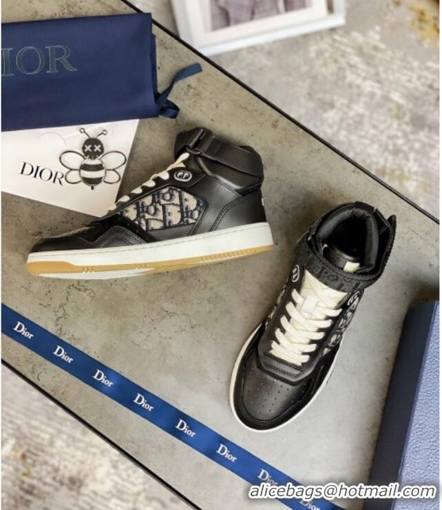 Best Luxury Dior B27 High-Top Sneakers in Black Calfskin and Oblique Jacquard 120341