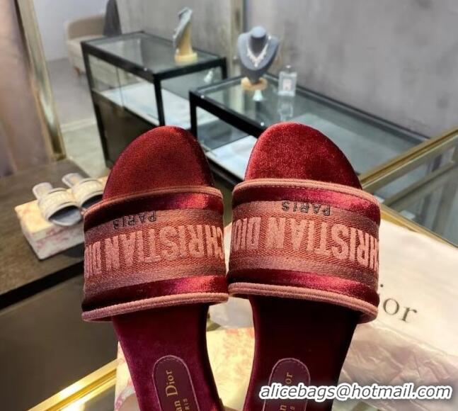 Best Product Dior Velvet Embroidered Slide Sandals 120366 Burgundy