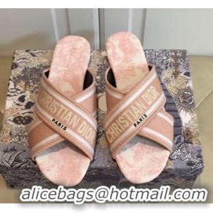 Grade Quality Dior Embroidered Cotton Cross Strap Slide Sandals 120366 Pink