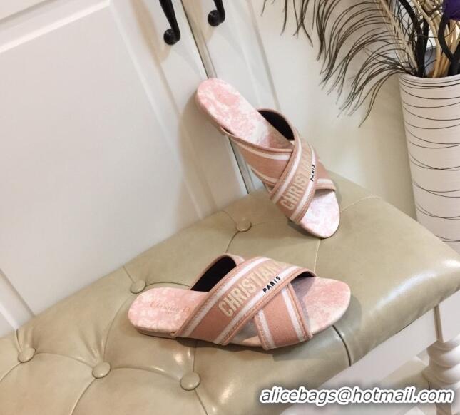 Grade Quality Dior Embroidered Cotton Cross Strap Slide Sandals 120366 Pink