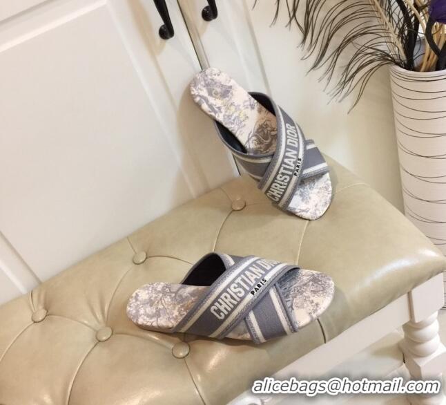 Good Looking Dior Embroidered Cotton Cross Strap Slide Sandals 120366 Grey