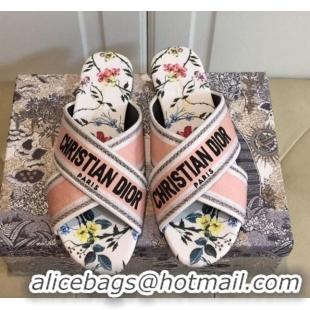 Lower Price Dior Embroidered Cotton Cross Strap Slide Sandals 120366 Pink