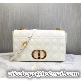 Super Quality LARGE DIOR CARO BAG Soft Cannage Calfskin M9243U White