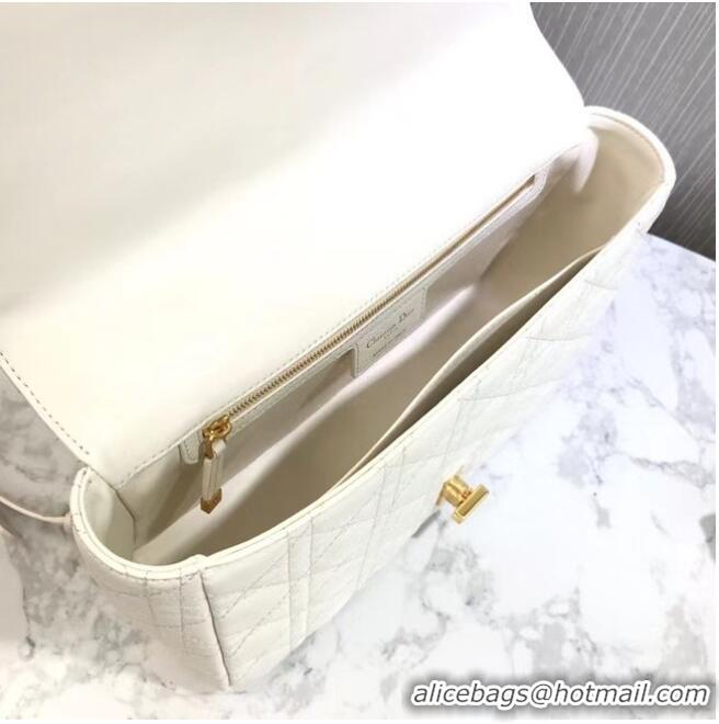 Super Quality LARGE DIOR CARO BAG Soft Cannage Calfskin M9243U White