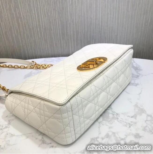 Super Quality LARGE DIOR CARO BAG Soft Cannage Calfskin M9243U White