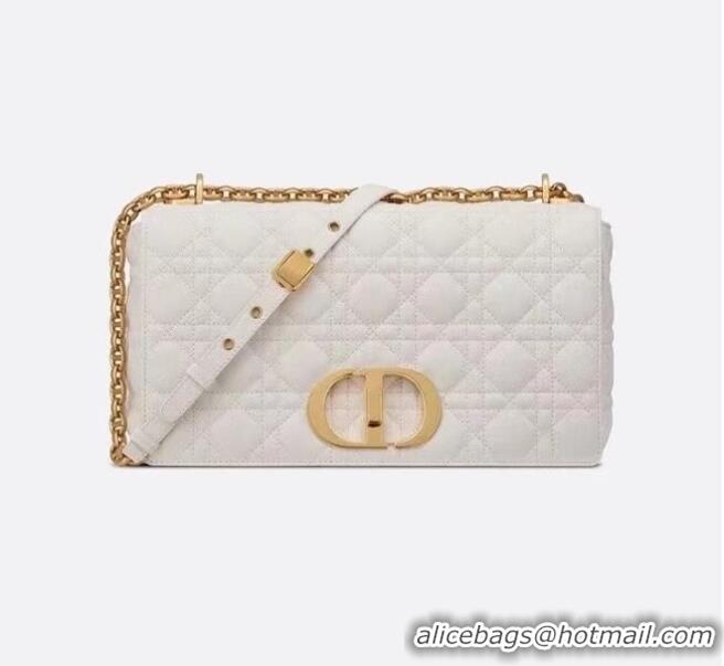 Super Quality LARGE DIOR CARO BAG Soft Cannage Calfskin M9243U White