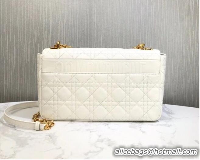 Super Quality LARGE DIOR CARO BAG Soft Cannage Calfskin M9243U White