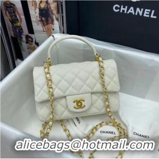 Unique Style CHANEL mini flap bag with top handle AS2431 White