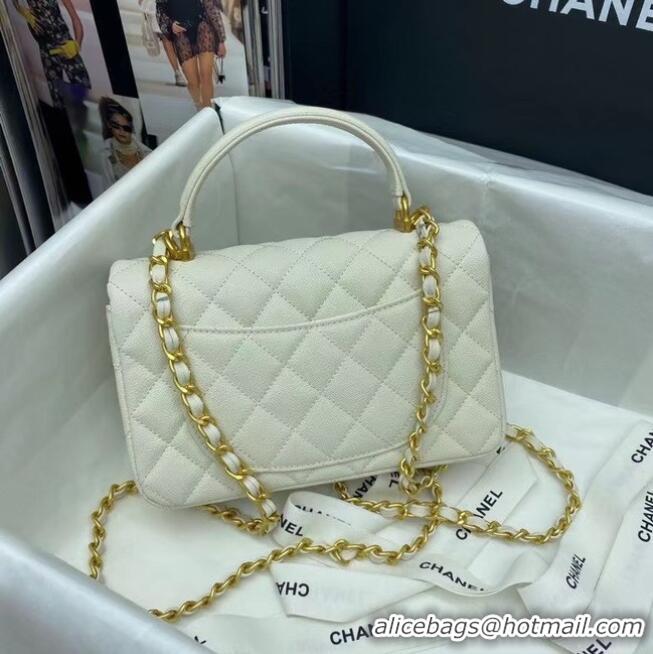 Unique Style CHANEL mini flap bag with top handle AS2431 White