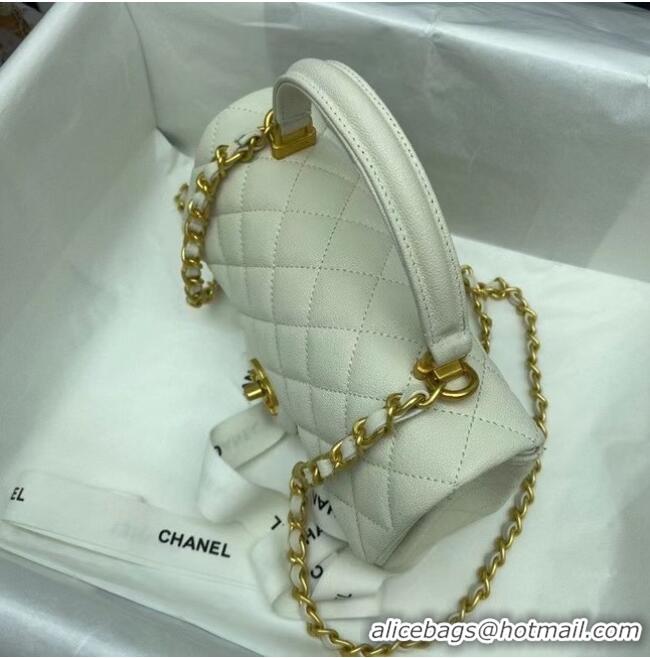 Unique Style CHANEL mini flap bag with top handle AS2431 White