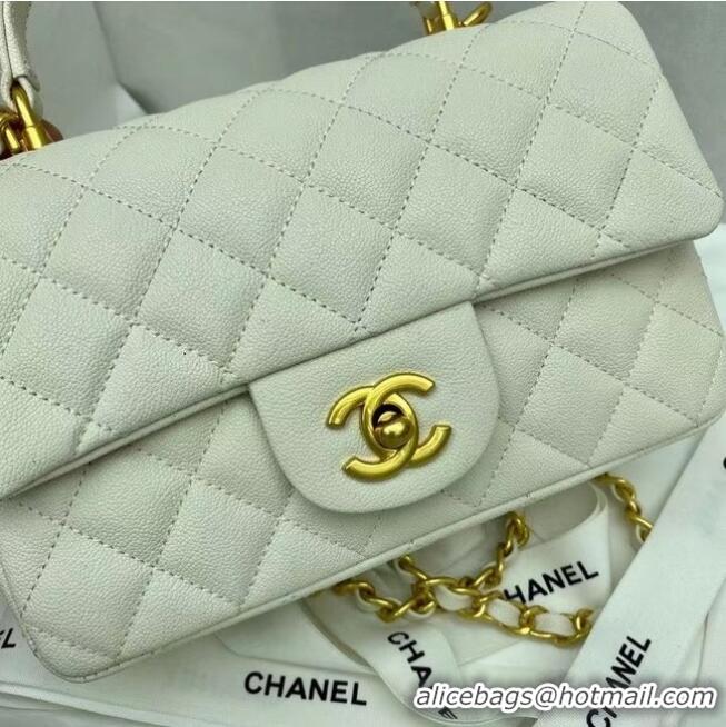 Unique Style CHANEL mini flap bag with top handle AS2431 White