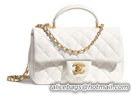 Unique Style CHANEL mini flap bag with top handle AS2431 White