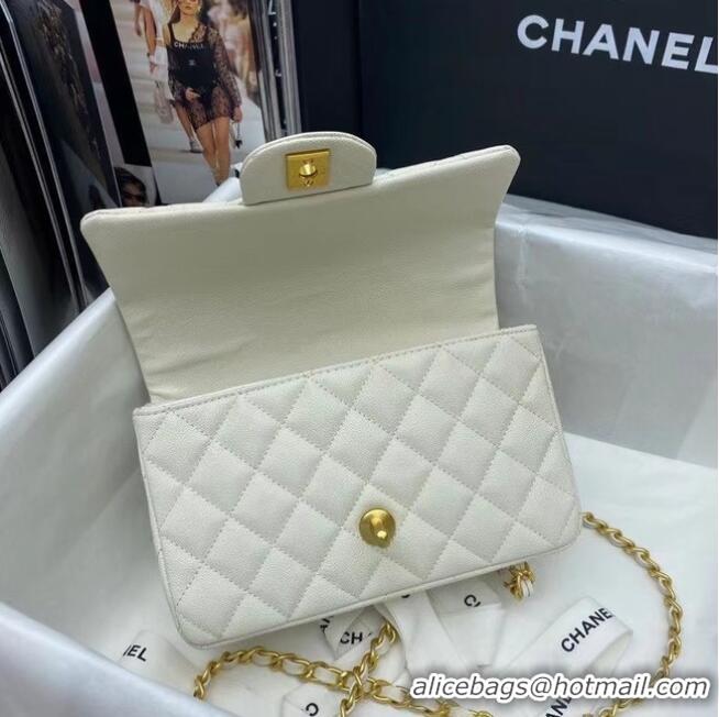 Unique Style CHANEL mini flap bag with top handle AS2431 White