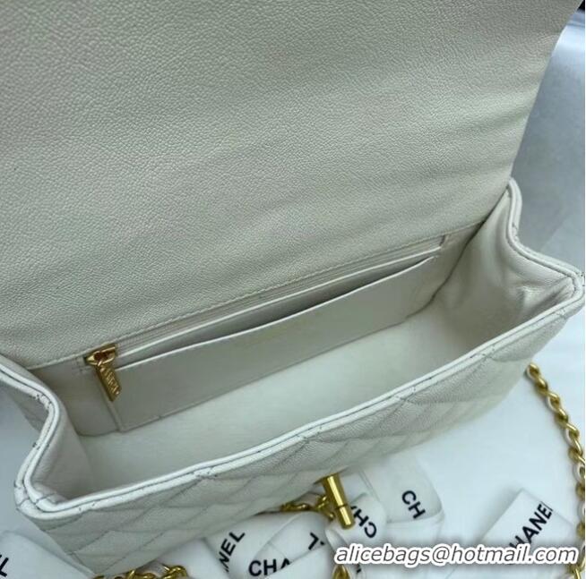 Unique Style CHANEL mini flap bag with top handle AS2431 White