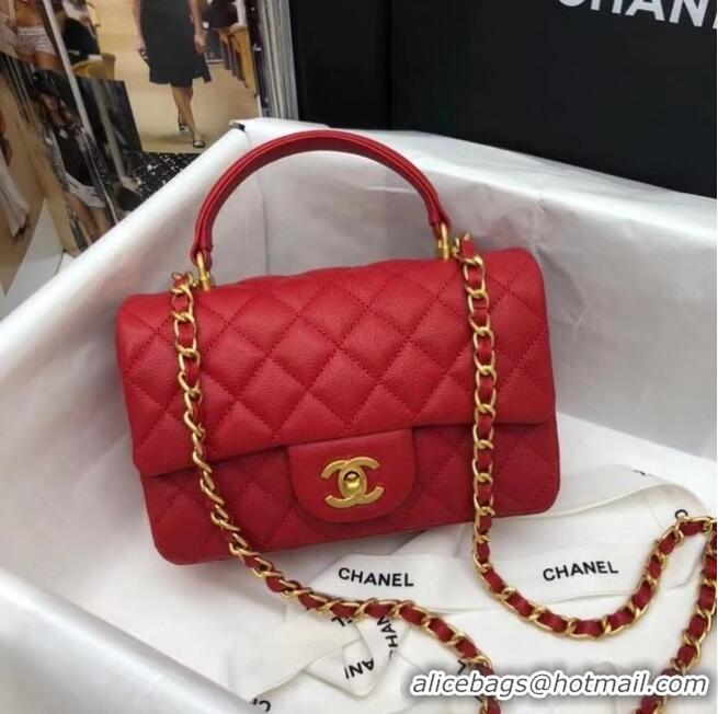 Popular Style CHANEL mini flap bag with top handle AS2431 red