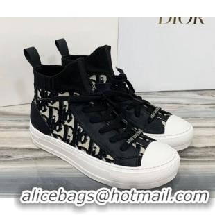 Good Quality Dior Walk'n'Dior High Top Sneakers in Black Oblique Knit 121808