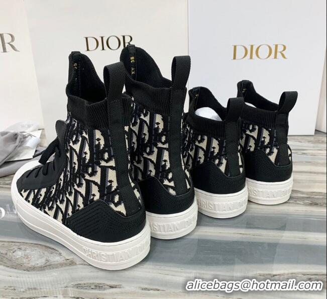 Good Quality Dior Walk'n'Dior High Top Sneakers in Black Oblique Knit 121808