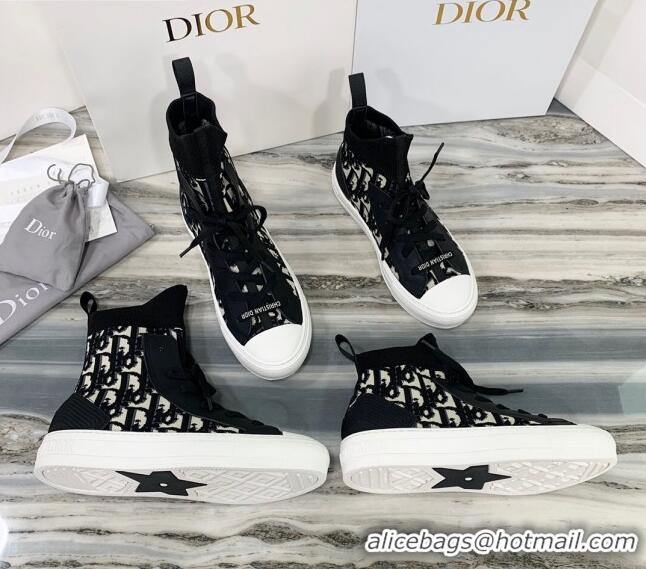 Good Quality Dior Walk'n'Dior High Top Sneakers in Black Oblique Knit 121808