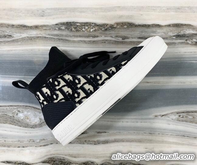 Good Quality Dior Walk'n'Dior High Top Sneakers in Black Oblique Knit 121808