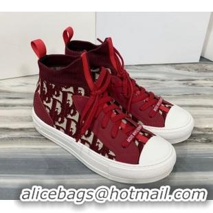 New Design Dior Walk'n'Dior High Top Sneakers in Red Oblique Knit 121816