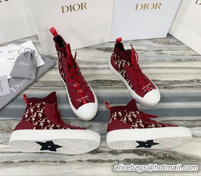 New Design Dior Walk'n'Dior High Top Sneakers in Red Oblique Knit 121816