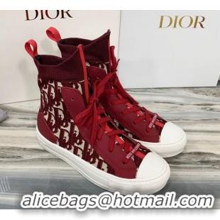 Super Quality Dior Walk'n'Dior Boot Sneakers in Red Oblique Knit 121816