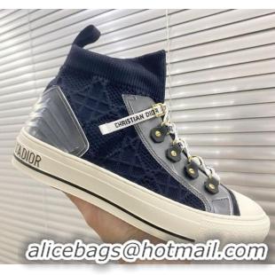 Top Design Dior Walk'n'Dior High-top Sneakers in Navy Blue Knit with Cannage Embroidery 121904