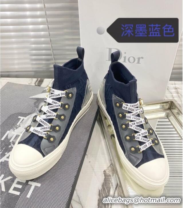 Top Design Dior Walk'n'Dior High-top Sneakers in Navy Blue Knit with Cannage Embroidery 121904