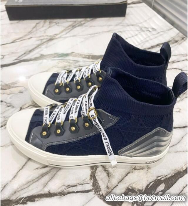 Top Design Dior Walk'n'Dior High-top Sneakers in Navy Blue Knit with Cannage Embroidery 121904