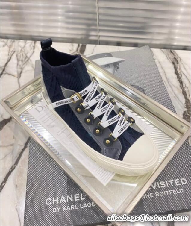 Top Design Dior Walk'n'Dior High-top Sneakers in Navy Blue Knit with Cannage Embroidery 121904