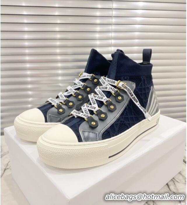 Top Design Dior Walk'n'Dior High-top Sneakers in Navy Blue Knit with Cannage Embroidery 121904