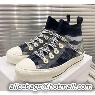 Pretty Style Dior Walk'n'Dior High-top Sneakers in Navy Blue Striped Knit 121905