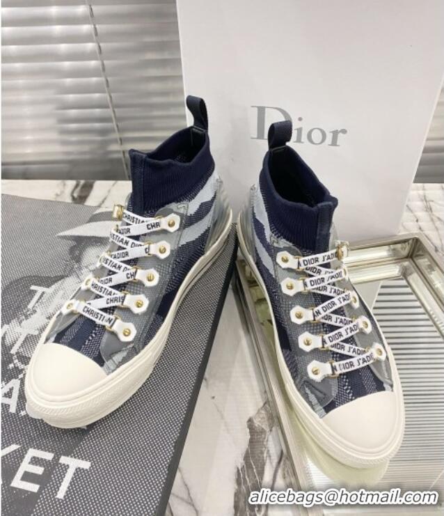 Pretty Style Dior Walk'n'Dior High-top Sneakers in Navy Blue Striped Knit 121905