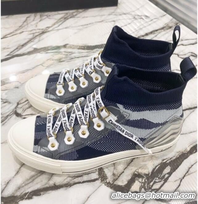 Pretty Style Dior Walk'n'Dior High-top Sneakers in Navy Blue Striped Knit 121905