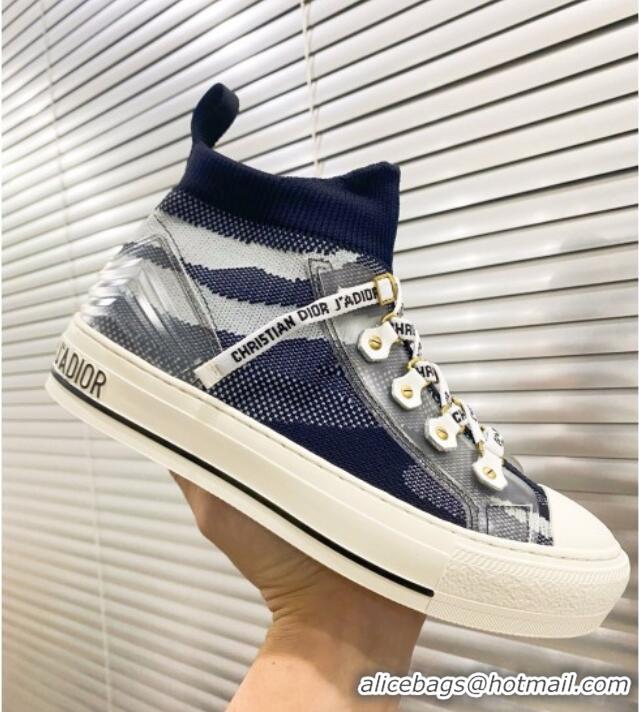 Pretty Style Dior Walk'n'Dior High-top Sneakers in Navy Blue Striped Knit 121905