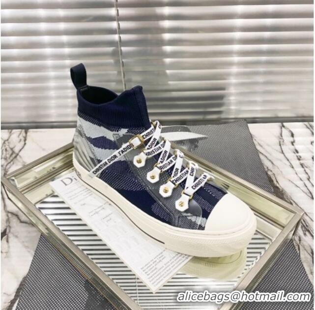 Pretty Style Dior Walk'n'Dior High-top Sneakers in Navy Blue Striped Knit 121905