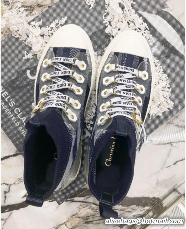 Pretty Style Dior Walk'n'Dior High-top Sneakers in Navy Blue Striped Knit 121905