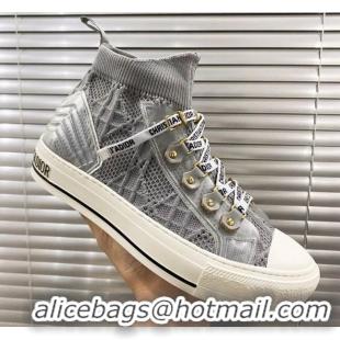 Shop Duplicate Dior Walk'n'Dior High-top Sneakers in Grey Knit with Cannage Embroidery 121906