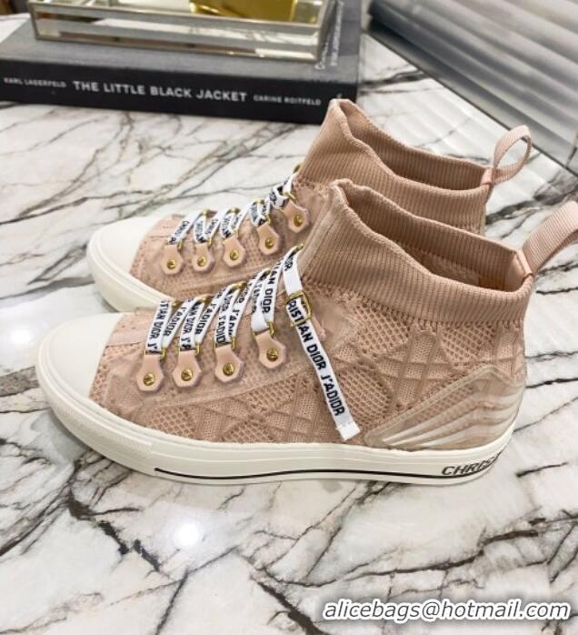 Top Quality Dior Walk'n'Dior High-top Sneakers in Nude Knit with Cannage Embroidery 121907