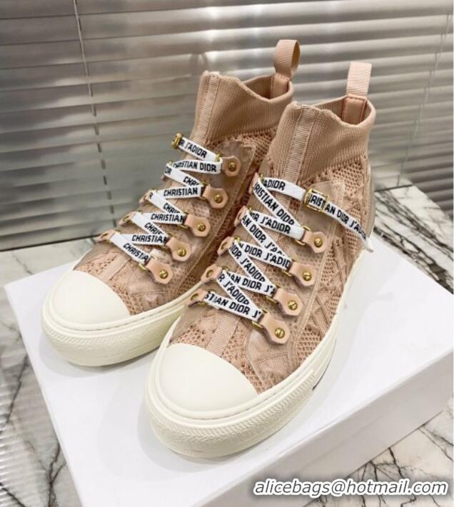 Top Quality Dior Walk'n'Dior High-top Sneakers in Nude Knit with Cannage Embroidery 121907