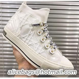 Charming Dior Walk'n'Dior High-top Sneakers in White Knit with Cannage Embroidery 121908