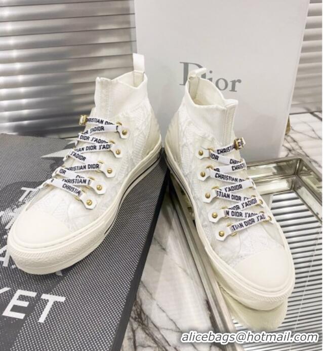 Charming Dior Walk'n'Dior High-top Sneakers in White Knit with Cannage Embroidery 121908