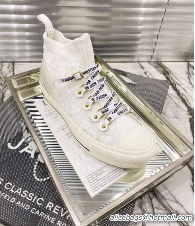 Charming Dior Walk'n'Dior High-top Sneakers in White Knit with Cannage Embroidery 121908