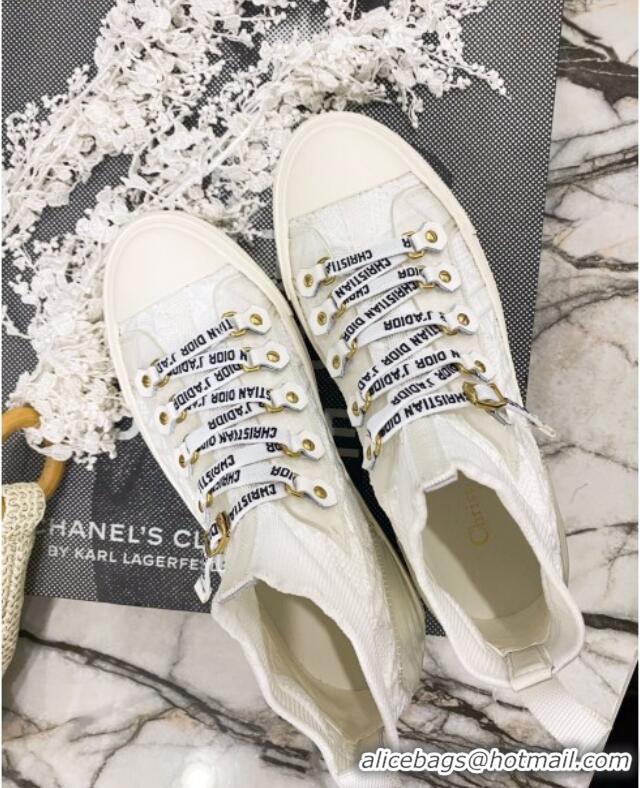 Charming Dior Walk'n'Dior High-top Sneakers in White Knit with Cannage Embroidery 121908