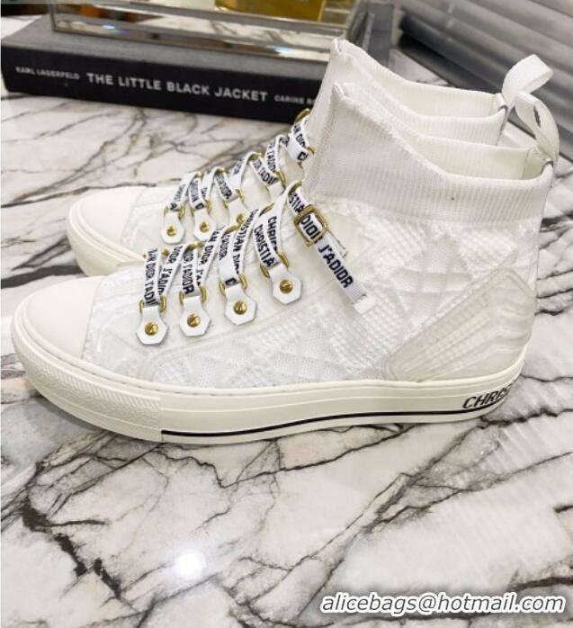 Charming Dior Walk'n'Dior High-top Sneakers in White Knit with Cannage Embroidery 121908