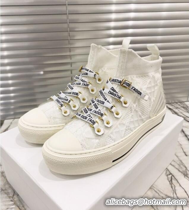 Charming Dior Walk'n'Dior High-top Sneakers in White Knit with Cannage Embroidery 121908